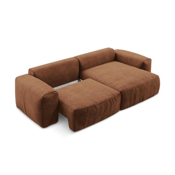 Rozkładany narożnik z tkaniny szenilowej (prawostronny/z szezlongiem) w kolorze terakoty Kuki – Makamii-image-4