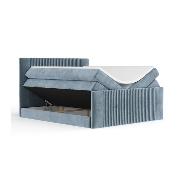 Niebieskie łóżko kontynentalne ze schowkiem 140x200 cm Bergamo – Maison de Rêve-image-2