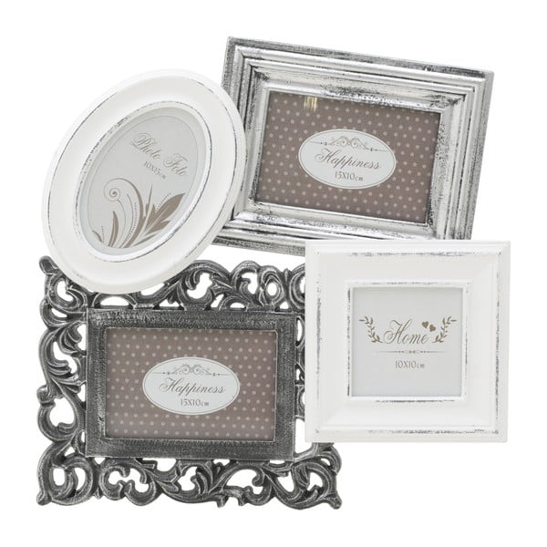 Szaro-biała ramka na 4 zdjęcia z refleksami w kolorze srebra InArt
