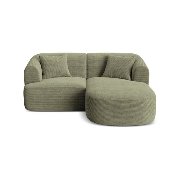 Zielony sztruksowy narożnik (prawostronny/z szezlongiem) Campi – Cosmopolitan Design