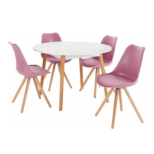 Komplet stołu i 4 różowych krzeseł Støraa Oregon Brenda