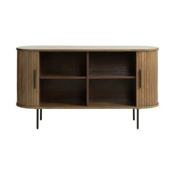 Brązowa niska komoda w dekorze dębu z drzwiami przesuwnymi 140x76 cm Nola – Unique Furniture-image-4