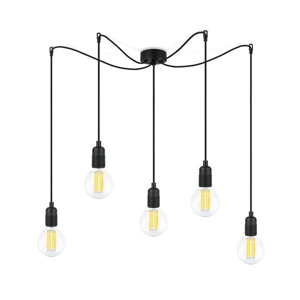 Czarna lampa wisząca z 5 żarówkami Bulb Attack Uno Basic Globe Clear