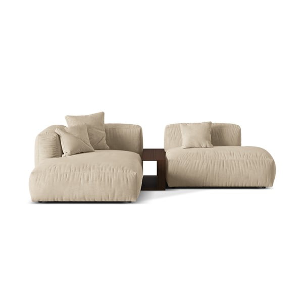 Beżowy aksamitny narożnik modułowy (lewostronny/z szezlongiem) Martina – Micadoni 