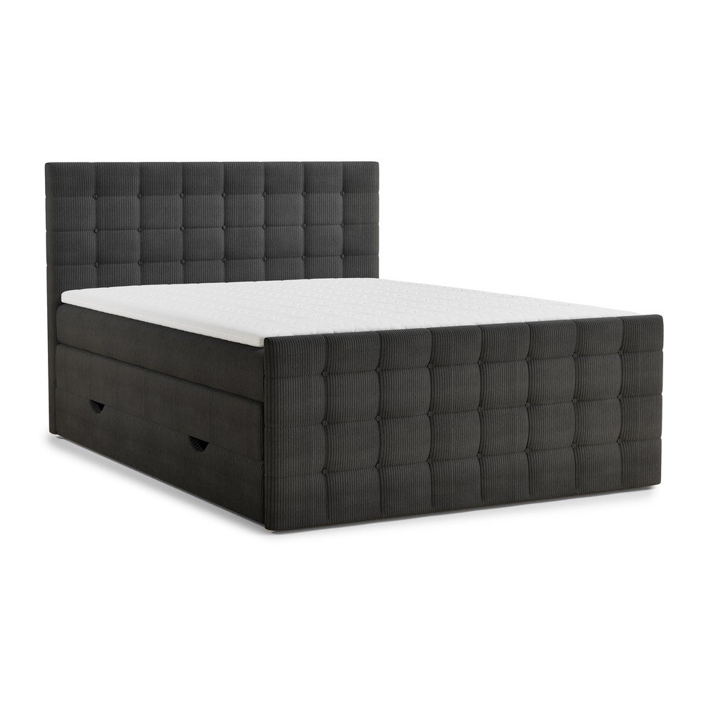 Antracytowe łóżko kontynentalne ze schowkiem 200x200 cm Tasca – Maison de Rêve
