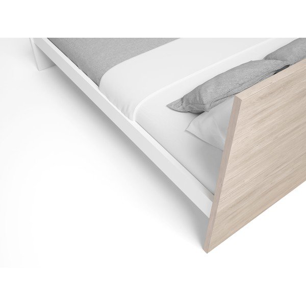 Białe łóżko dwuosobowe w dekorze dębu 140x190 cm Sahara – Marckeric-image-4