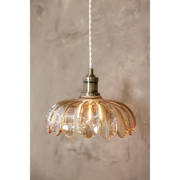 Lampa wisząca w kolorze mosiądzu z z bursztynowym szklanym kloszem ø 25,5 cm Kurage – Markslöjd-image-1