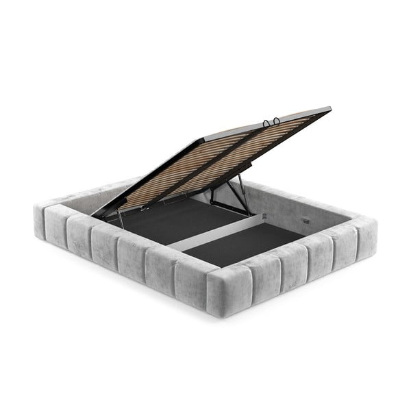 Jasnoszare tapicerowane łóżko dwuosobowe ze schowkiem i stelażem 160x200 cm Aruba L – Maison de Rêve-image-4