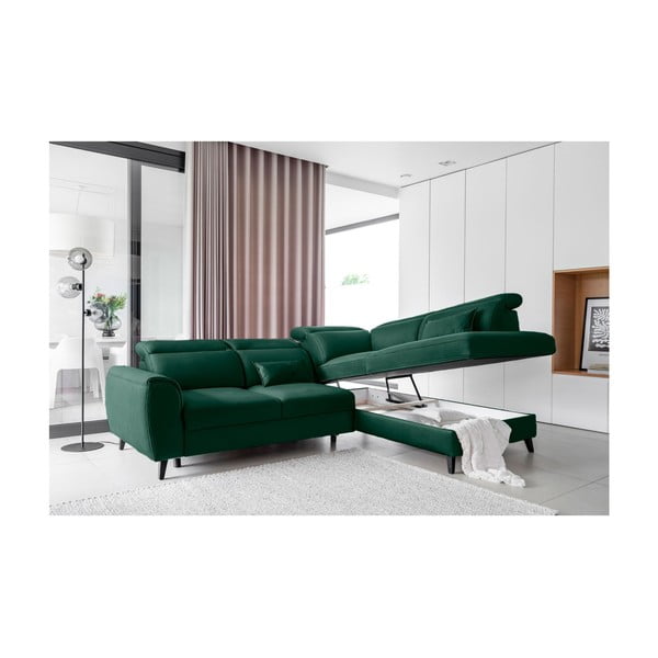 Zielony aksamitny rozkładany/ze schowkiem narożnik (prawostronny/w kształcie litery L) Noble – ELTAP-image-3