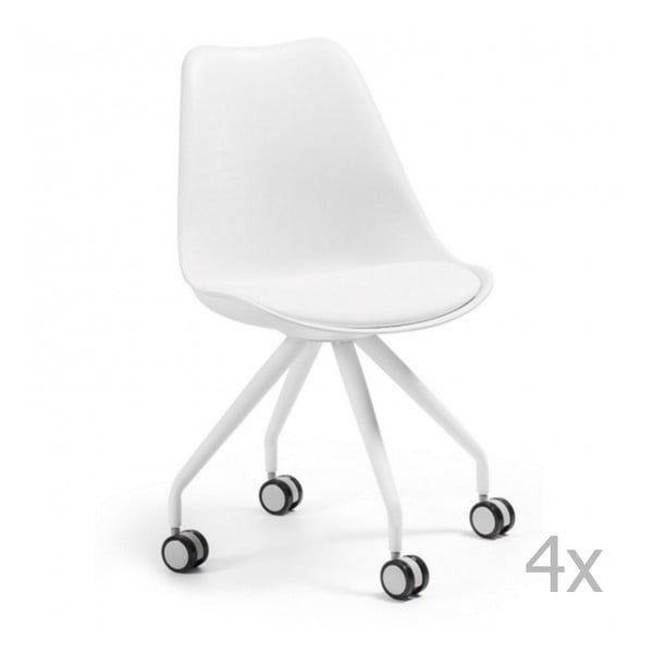 Zestaw 4 białych krzeseł na kółkach La Forma Lars