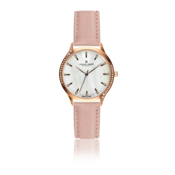 Damski zegarek z różowym paskiem ze skóry naturalnej Frederic Graff Parsio