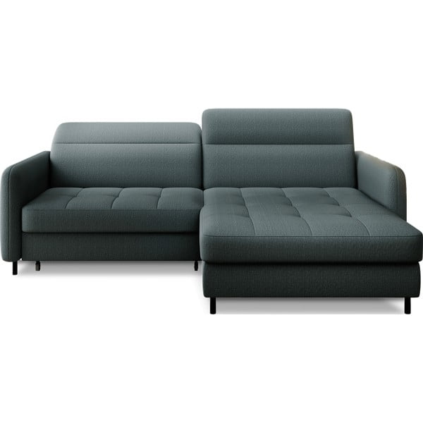 Szarozielony aksamitny rozkładany/ze schowkiem narożnik (prawostronny/z szezlongiem) Gomsi – ELTAP