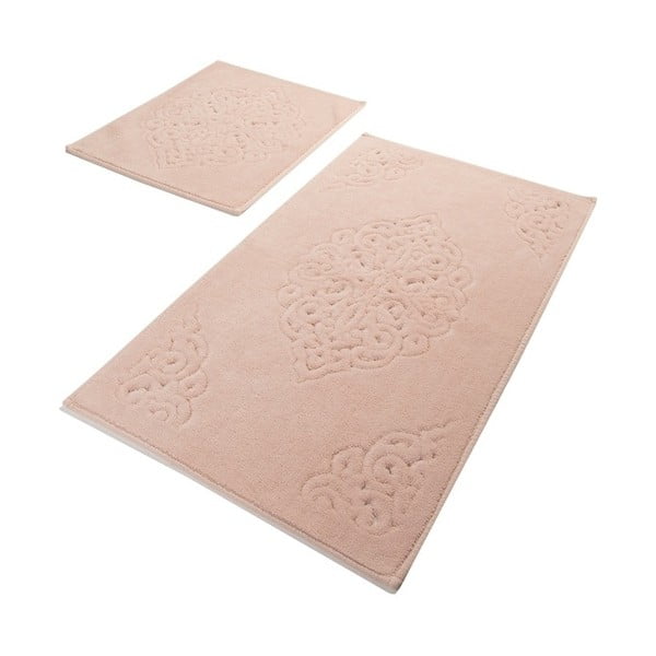 Zestaw 2 różowych bawełnianych dywaników łazienkowych Confetti Bathmats Ottoman Powder