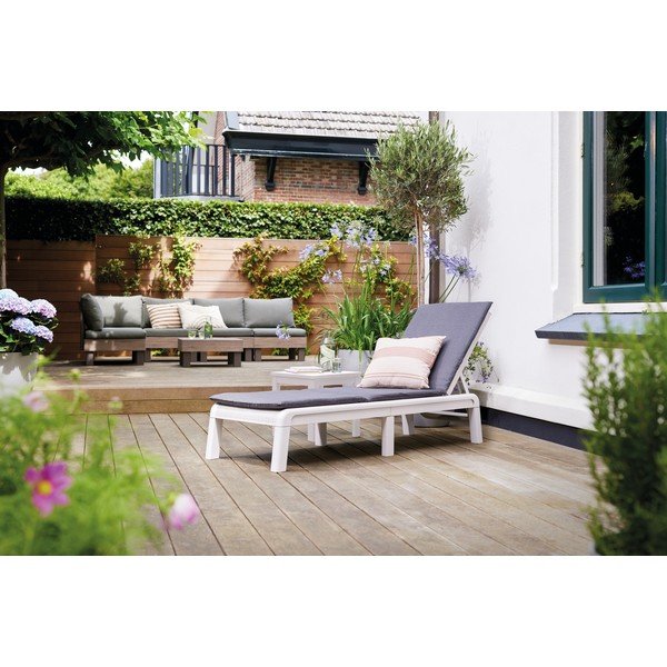 Jasnoszary plastikowy/tapicerowany regulowany składany leżak ogrodowy Atlas – Keter-image-4