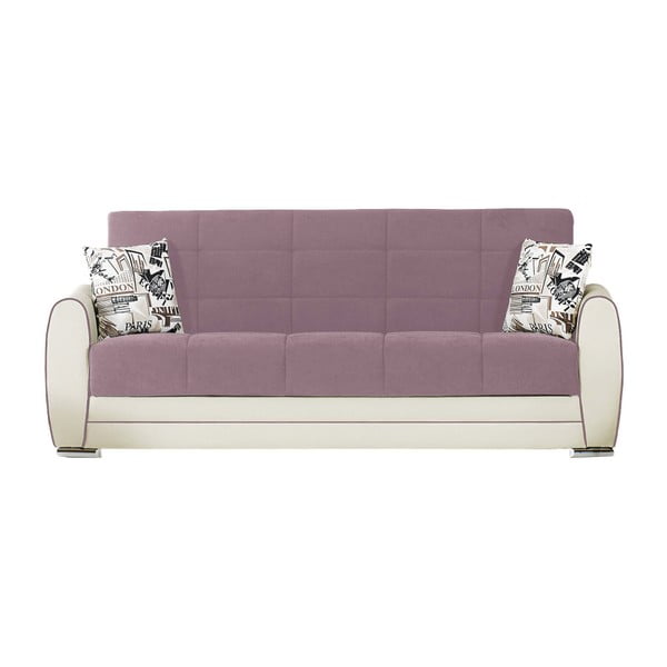 Fioletowo-kremowa trzyosobowa sofa rozkładana ze schowkiem Esidra Rest