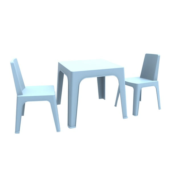 Niebieski dziecięcy komplet ogrodowy 1 stołu i 2 krzesełek Resol Julieta