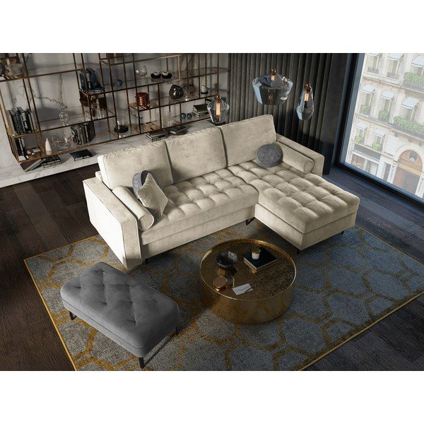 Beżowy aksamitny rozkładany narożnik Milo Casa Santo, prawostronny-image-1