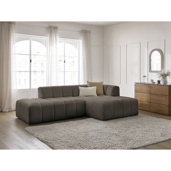 Brązowy narożnik z materiału bouclé (prawostronny/z szezlongiem) Annecy – Bobochic Paris-image-1