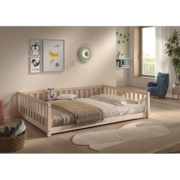 Łóżko dziecięce z litego drewna sosnowego ze stelażem 140x200 cm w naturalnym kolorze Dallas – Vipack-image-1