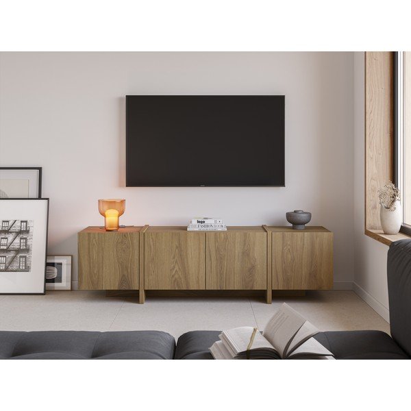 Szafka pod TV w dekorze dębu w naturalnym kolorze 180x55x35 cm Volia – Marckeric-image-1