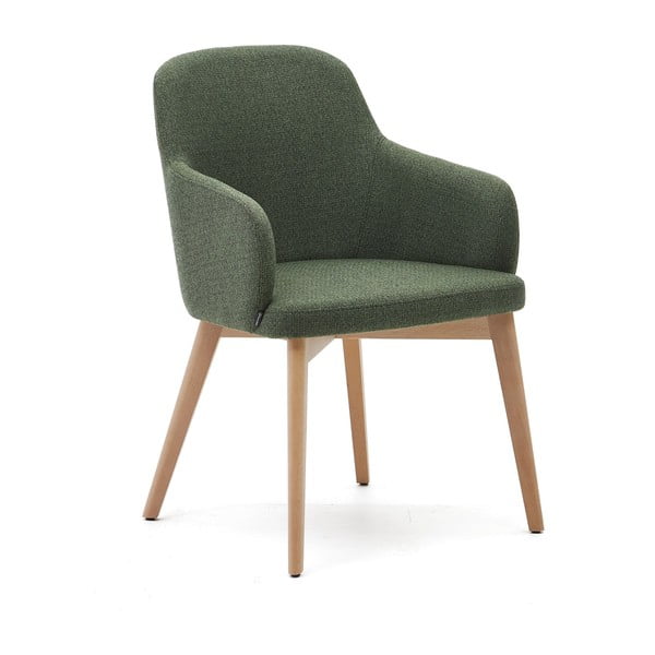 Ciemnozielony tapicerowany fotel jadalniany z podłokietnikami Nelida – Kave Home