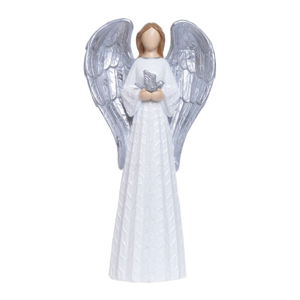 Dekoracyjna figurka anioła w białej i srebrnej barwie Ewax Angelito Con Paloma, wys. 19,7 cm