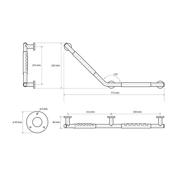 Uchwyt ścienny ze stali nierdzewnej do łazienki 71,5 cm 135° Right – Sapho-image-1