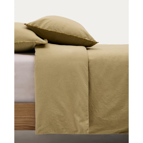 Żółtozielona pościel dwuosobowa z perkalu bawełnianego 260x240 cm Sifinia – Kave Home-image-1