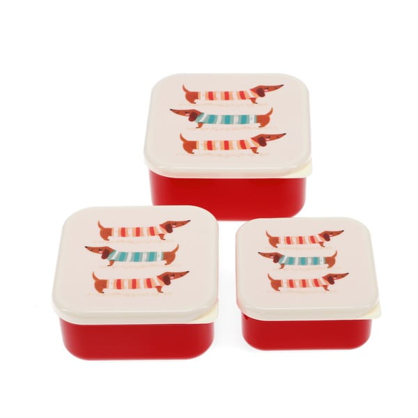 Czerwono-kremowe pojemniki śniadaniowe dla dzieci 3 szt. Sausage Dog – Rex London