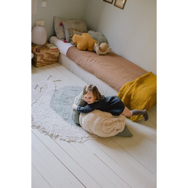 Miętowo-jasnoszary bawełniany dywan dziecięcy tkany ręcznie odpowiedni do prania 100x120 cm Snail – Lorena Canals-image-3