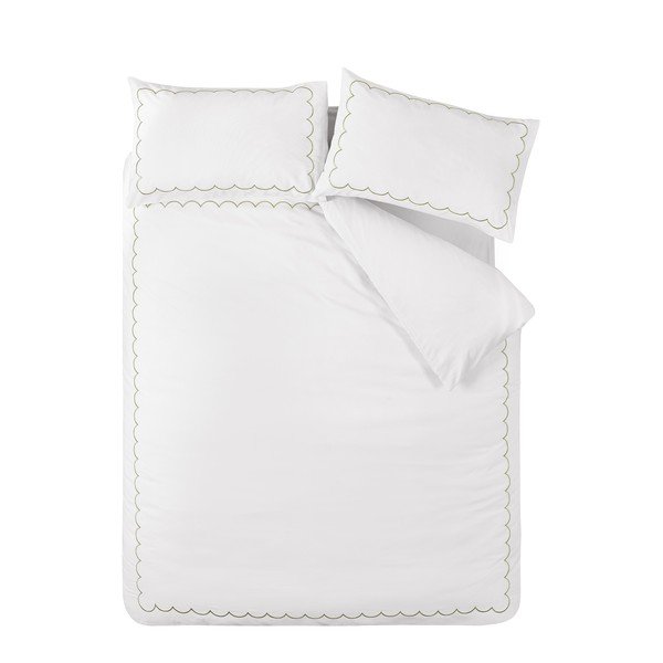 Biało-zielona pościel dwuosobowa 230x220 cm Scallop Border – Catherine Lansfield