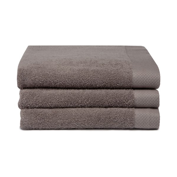 Komplet 3 brązowych ręczników z bawełny organicznej Pure Cement, 60x110 cm
