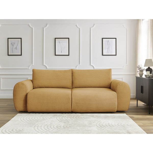 Musztardowa sztruksowa rozkładana sofa 257 cm Lucien – Bobochic Paris-image-1