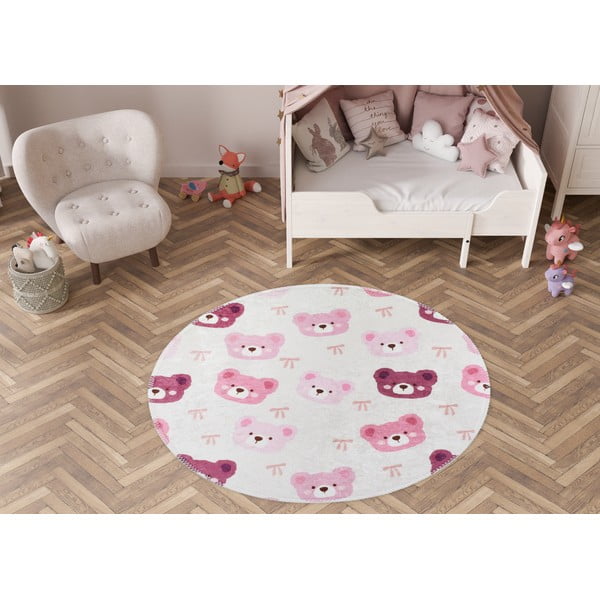 Różowo-kremowy dywan dziecięcy odpowiedni do prania ø120 cm Cute Teddies Pink – Vitaus-image-1