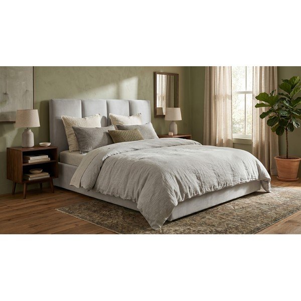 Jasnoszare tapicerowane łóżko dwuosobowe ze schowkiem ze stelażem 160x200 cm Juniper – Mazzini Beds-image-1