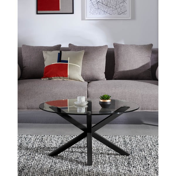 Czarny okrągły stolik ze szklanym blatem ø 82 cm Argo – Kave Home-image-2