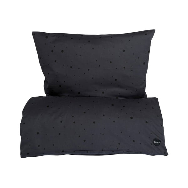 Zestaw czarnej poszwy na kołdrę i poduszki z bawełny organicznej OYOY Dot, 200x140 cm