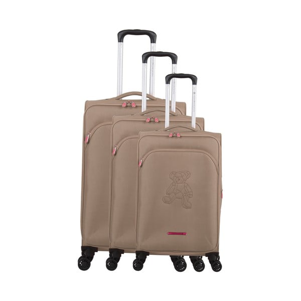 Zestaw 3 beżowych walizek z 4 kółkami Lulucastagnette Emilia