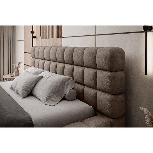 Jasnobrązowe tapicerowane łóżko dwuosobowe ze schowkiem ze stelażem 180x200 cm Dizzle – ELTAP-image-4