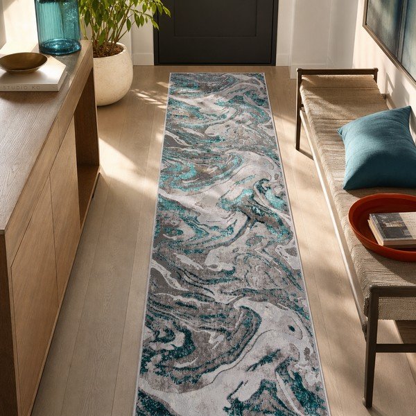 Szaro-turkusowy chodnik 60x230 cm Marbled – Flair Rugs-image-3