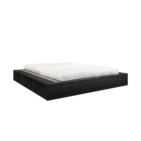Czarne łóżko dwuosobowe z litego drewna z futonem Comfort i tatami Karup Design Ziggy, 140x200 cm