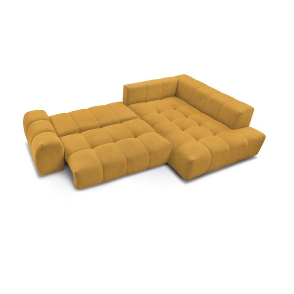 Musztardowy rozkładany/ze schowkiem narożnik z tkaniny szenilowej (prawostronny/w kształcie litery L) Everest – Bobochic Paris-image-4
