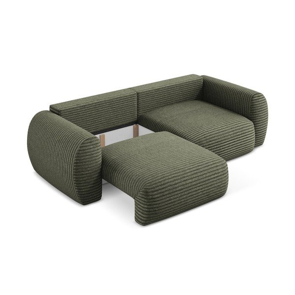 Zielona sztruksowa rozkładana sofa ze schowkiem 266 cm Kini – Makamii-image-3