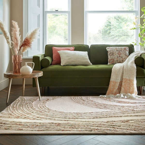 Pomarańczowy/kremowy wełniany dywan 200x290 cm Abstract Swirl – Flair Rugs-image-1