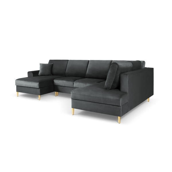 Ciemnoszary aksamitny rozkładany narożnik ze schowkiem (prawostronny/w kształcie litery U) Kyoto – Cosmopolitan Design-image-3