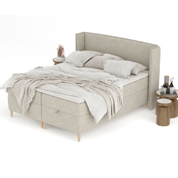 Jasnoszare łóżko boxspring ze schowkiem 200x200 cm Monpelli – Maison de Rêve-image-4