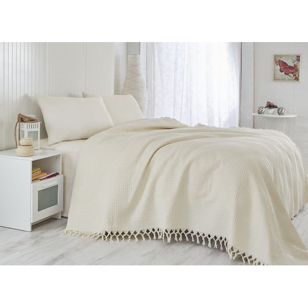 Lekka jednoosobowa narzuta na łóżko Saheser Pique Cream, 180x240 cm
