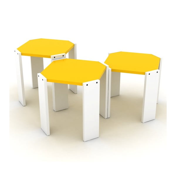 Zestaw 3 białych stolików z żółtym blatem Rafevi Hansel