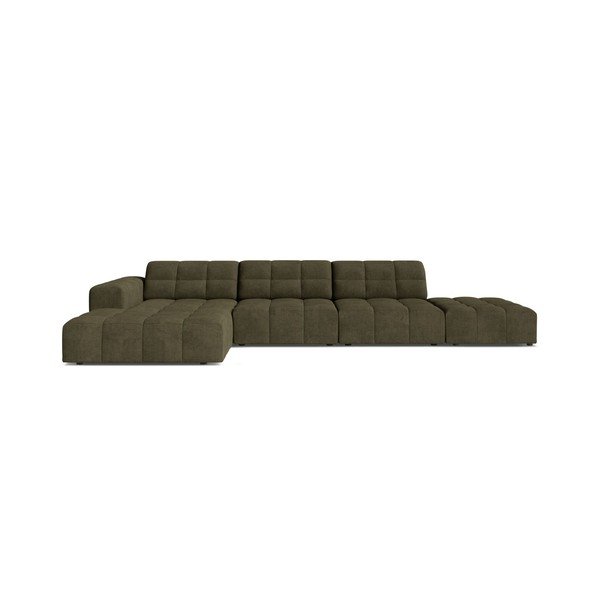 Narożnik z tkaniny szenilowej (lewostronny/z szezlongiem) w kolorze khaki Chicago – Cosmopolitan Design