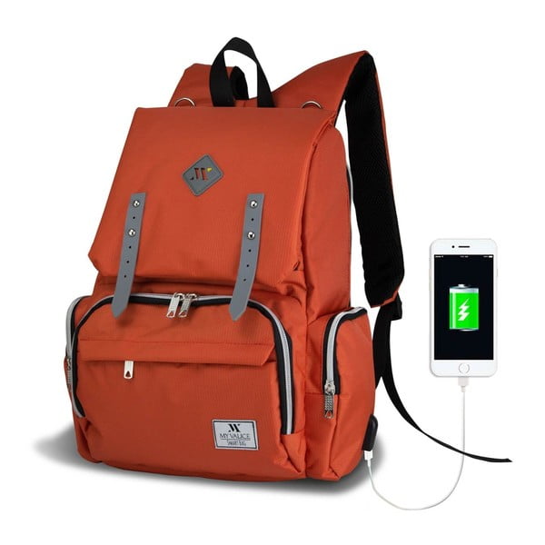 Pomarańczowy plecak dla mam z USB My Valice MOTHER STAR Baby Care Backpack